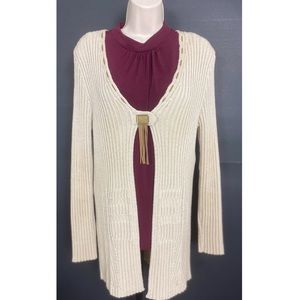 Oatmeal Knit Cardigan with gold center closure with fringe